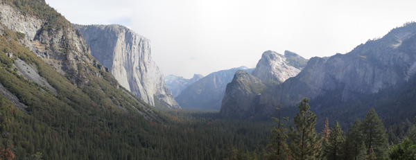 Stitched Panorama of Yosemite Valley with El Capitan and Cathedral Peak